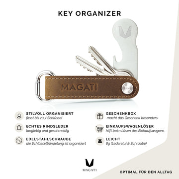 Key Organizer - Schlüsseletui aus Echtleder, Korkleder und Edelstahl